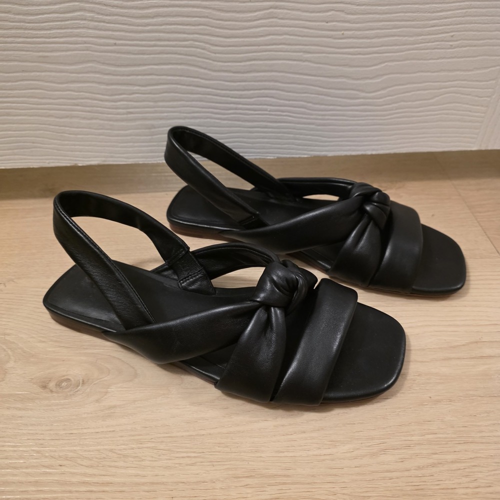 Vince Black Leather Elm Square Toe Knotted Minimalist Slingback Sandals Size 6M - Picture 3 of 9